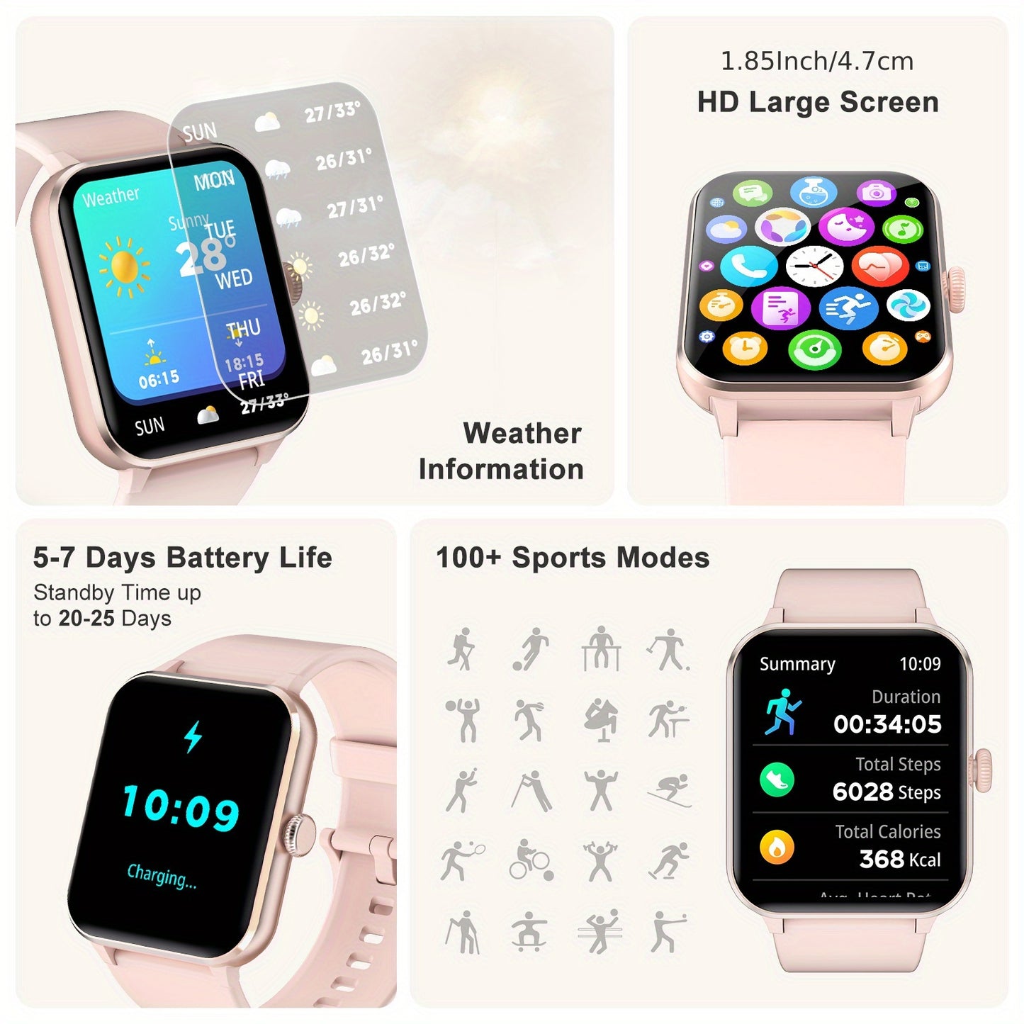 Multifunctional Smartwatch – Wireless Calls, Sports &amp; SMS iPhone/Android