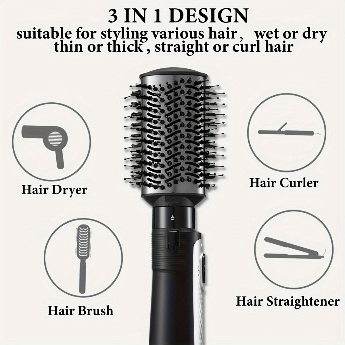 Multifunctional Hair Brush – Fast Hair Dryer, Straightener &amp; Curler