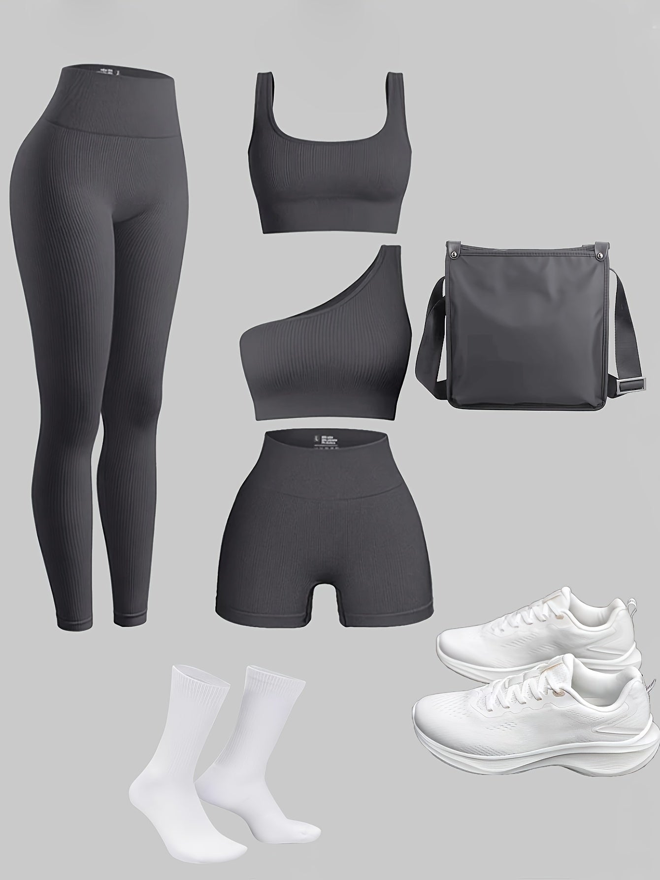 Ensemble 4 Pièces Femme : Leggings, Brassière, Shorts – Idéal Gym & Extérieur