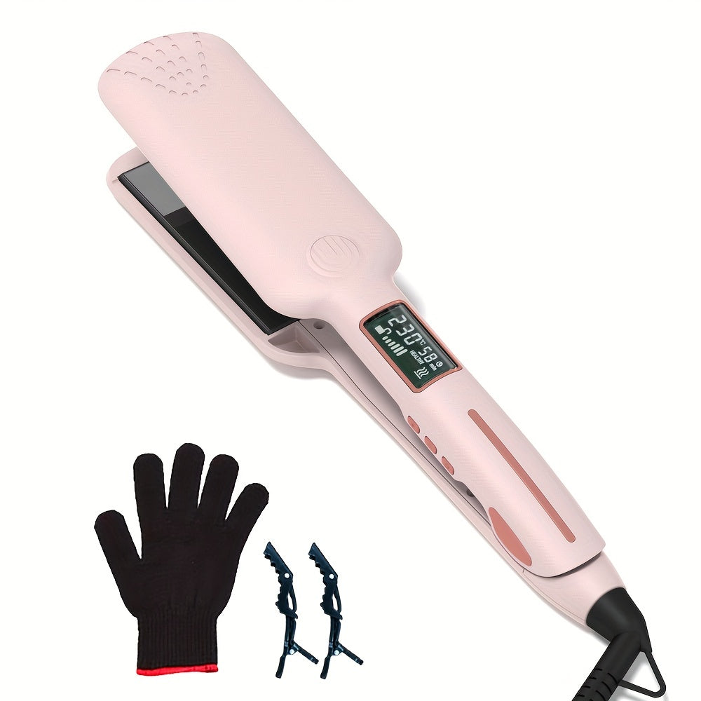 Ceramic Hair Straightener with LCD Display – European Plug, Fast Heating, Free Glove