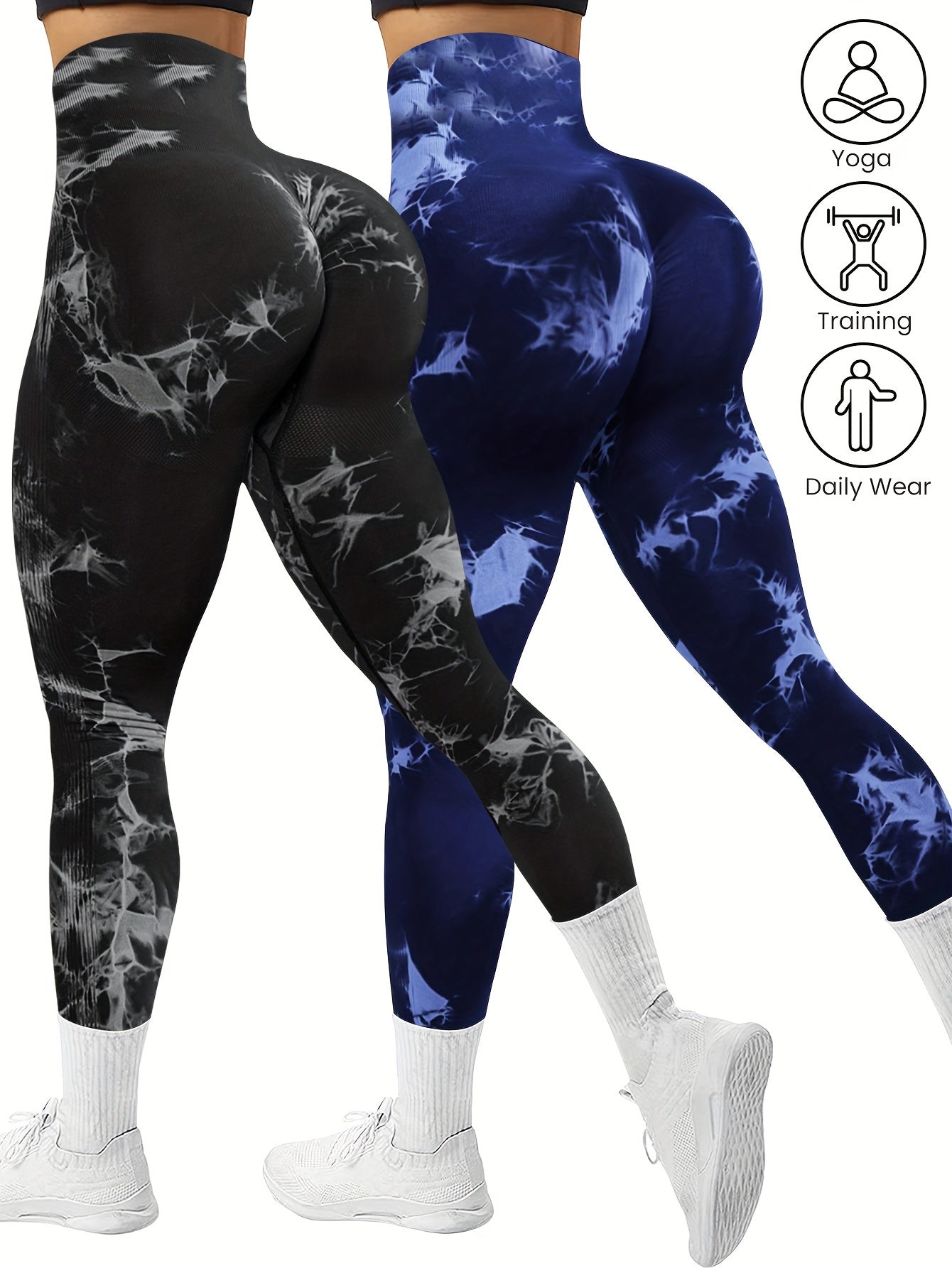 Lot de 2 Leggings Femme Tie-Dye Sans Couture – Yoga & Fitness Confortables