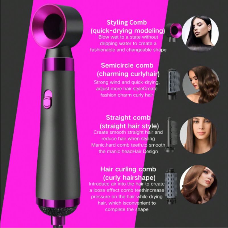 5 in 1 Hair Dryer – Straightener, Blow Dryer &amp; Multifunctional Nozzles