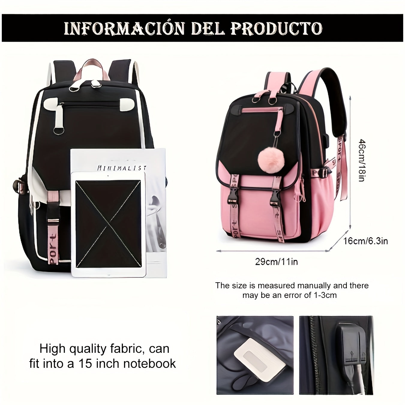 Sac à Dos jaune et noir Enfant Intelligent et Imperméable avec Port USB - Idéal pour l'École et les Voyages