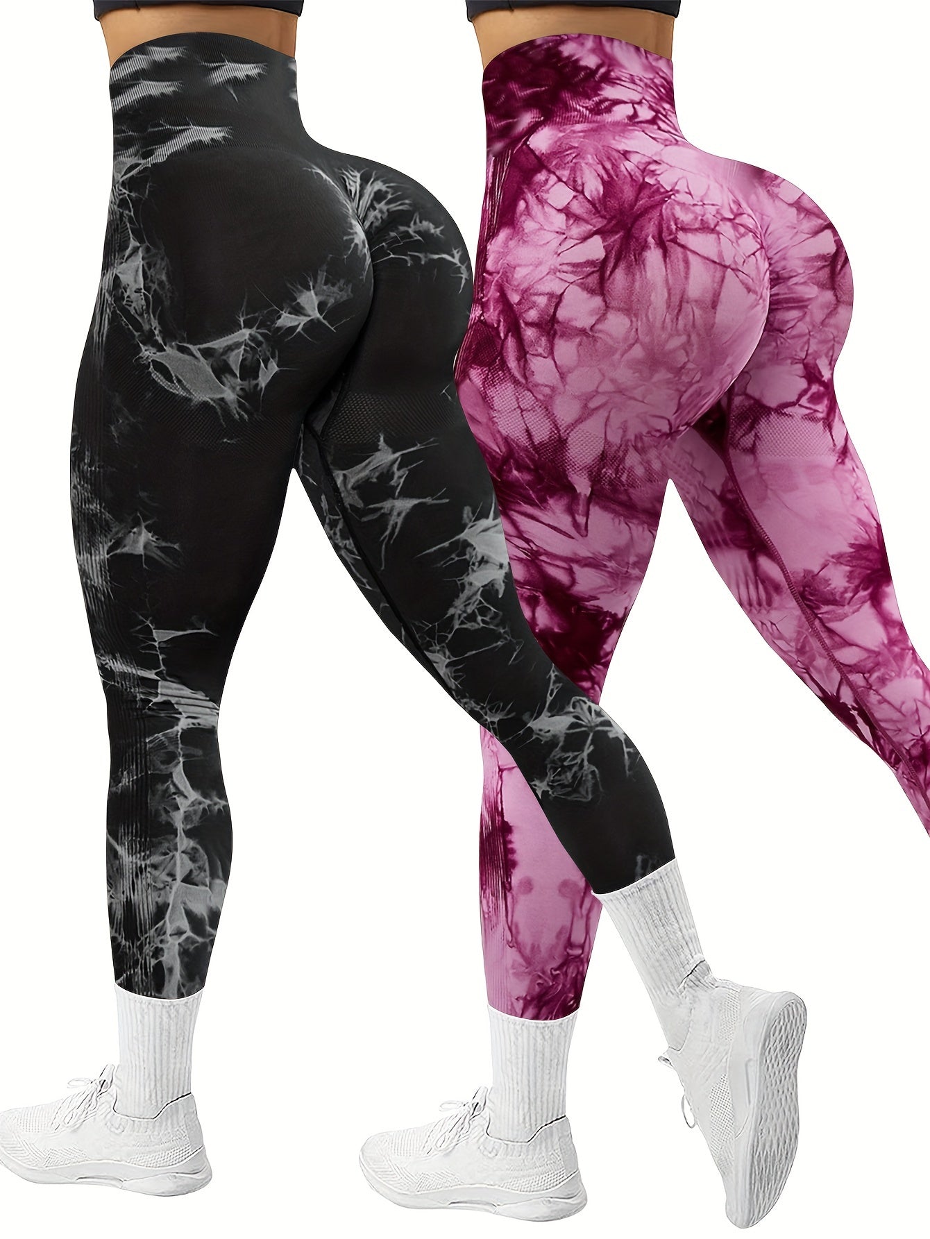 Lot de 2 Leggings Femme Tie-Dye Sans Couture – Yoga & Fitness Confortables