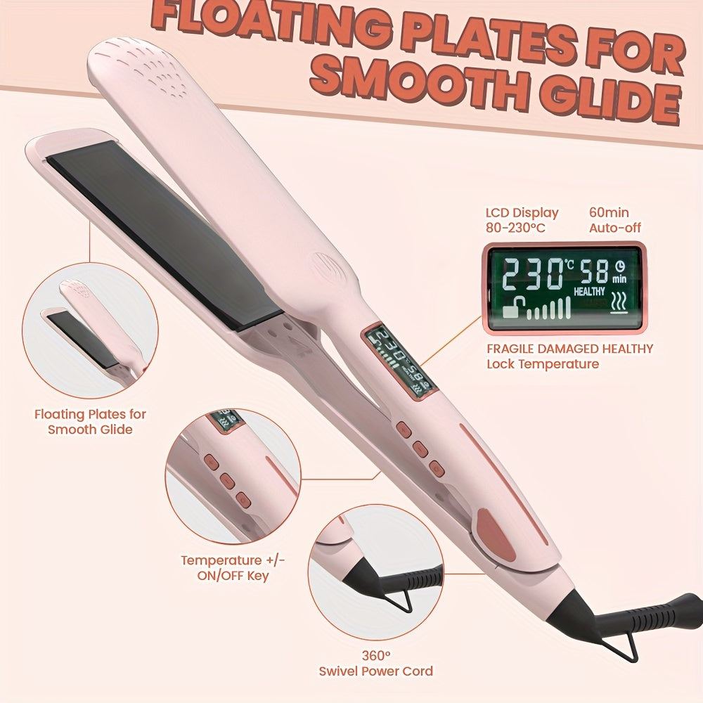 Ceramic Hair Straightener with LCD Display – European Plug, Fast Heating, Free Glove