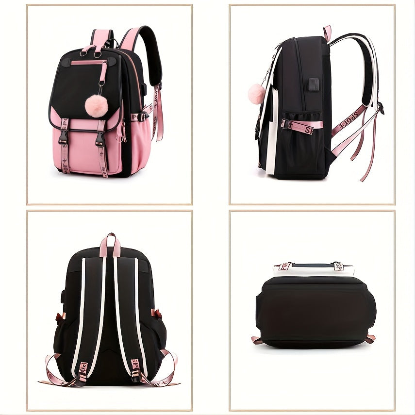 Sac à Dos rose et noir enfant Intelligent et Imperméable avec Port USB - Idéal pour l'École et les Voyages