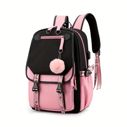 Sac à Dos rose et noir enfant Intelligent et Imperméable avec Port USB - Idéal pour l'École et les Voyages