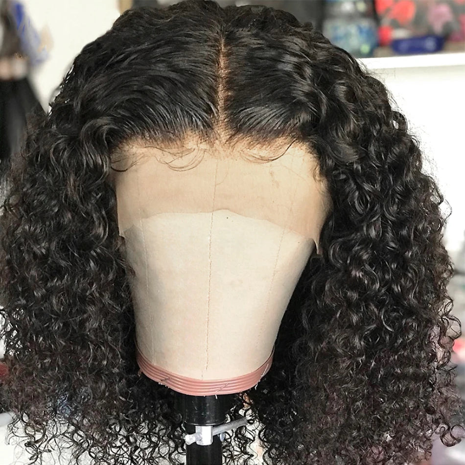 Perruque Bob Bouclée en Cheveux Humains 12A, Lace Frontal 180%, Sans Colle, Ondulée