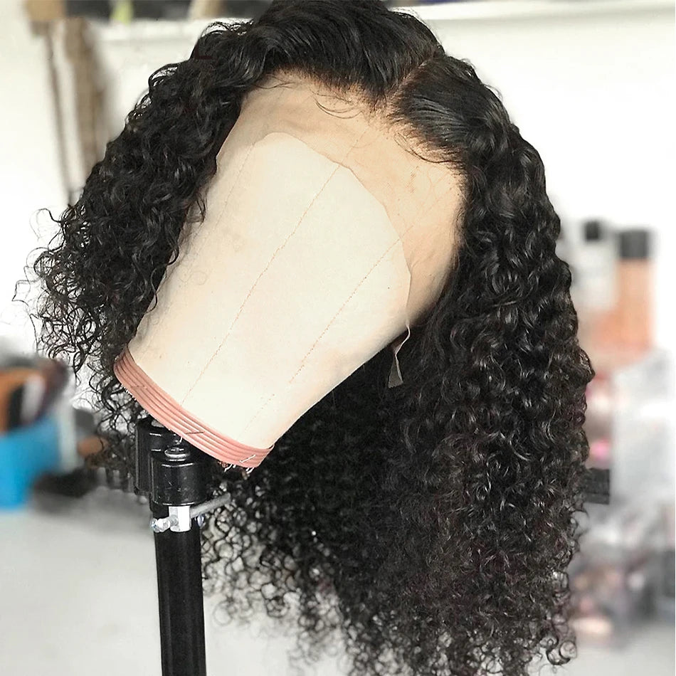 Perruque Bob Bouclée en Cheveux Humains 12A, Lace Frontal 180%, Sans Colle, Ondulée