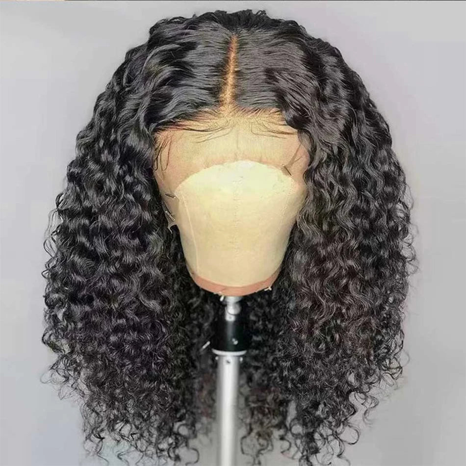 Perruque Bob Bouclée en Cheveux Humains 12A, Lace Frontal 180%, Sans Colle, Ondulée