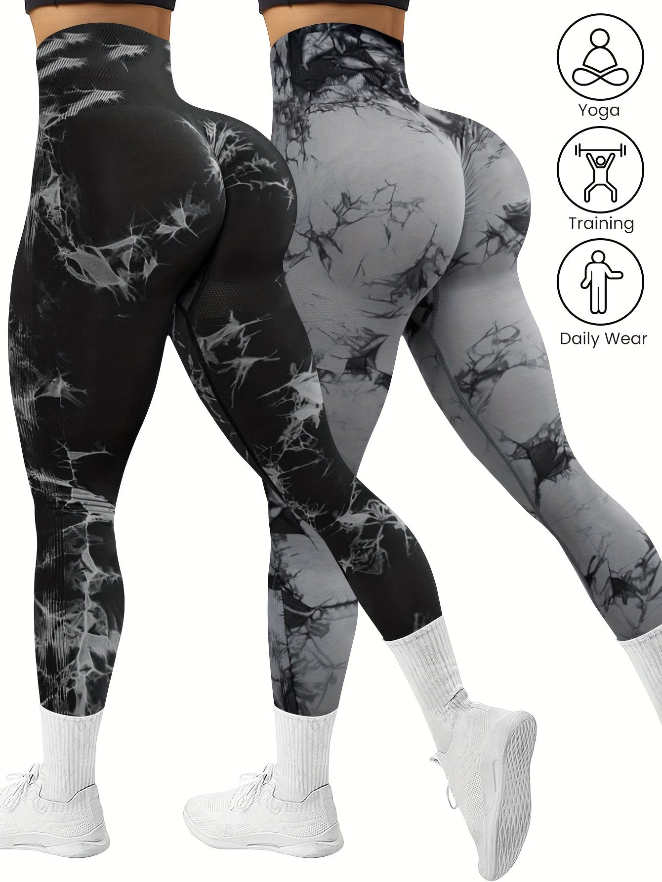 Lot de 2 Leggings Femme Tie-Dye Sans Couture – Yoga & Fitness Confortables