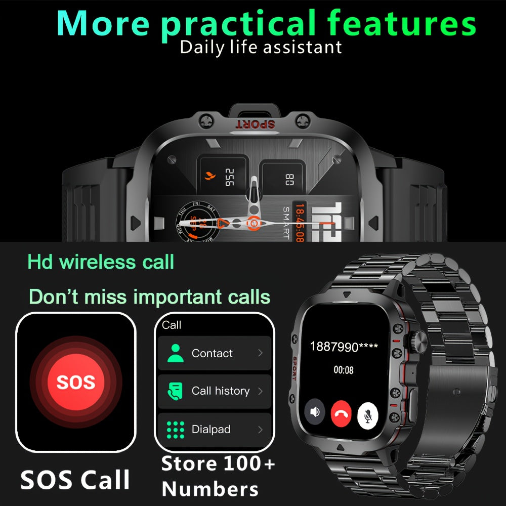 Black Friday Smartwatch Homme  – Appels Sans Fil, Fitness, 100+ Modes Sport -Black steel strip