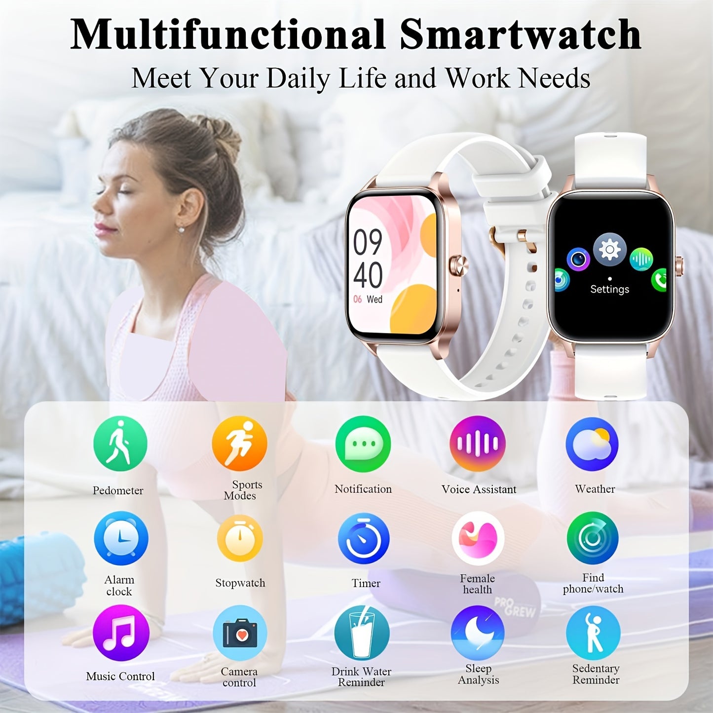 Big Screen Smartwatch – Health, Pedometer &amp; Perfect Gift iOS/Android